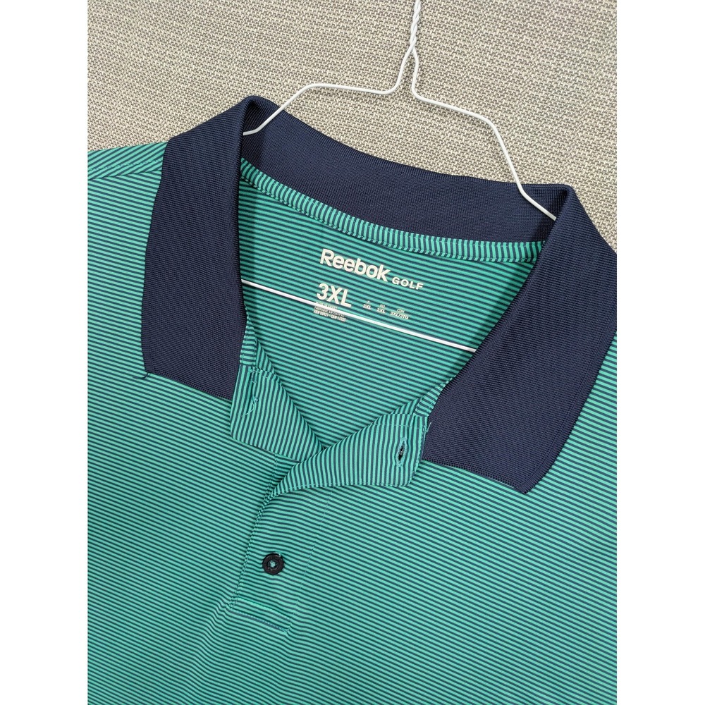 Reebok Golf Polo Shirt Mens 3XL Green Stripe Performance Stretch Short Sleeve